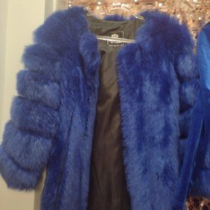 Royale blue faux coat velvet coat and blue pumps